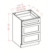 Load image into Gallery viewer, 3DB12 Shaker Greystone Three Drawer Base Cabinet