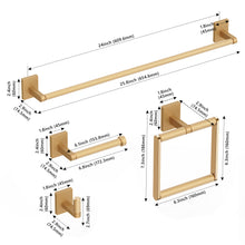 Load image into Gallery viewer, HOMLUX 4-Piece Bath Hardware Set with Towel Ring Toilet Paper Holder Robe Hook and 24 in. Towel Bar in Brass