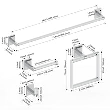 Load image into Gallery viewer, HOMLUX 4-Piece Bath Hardware Set with Towel Ring Toilet Paper Holder Robe Hook and 24 in. Towel Bar in Chrome