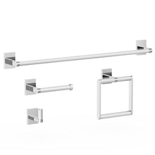Load image into Gallery viewer, HOMLUX 4-Piece Bath Hardware Set with Towel Ring Toilet Paper Holder Robe Hook and 24 in. Towel Bar in Chrome