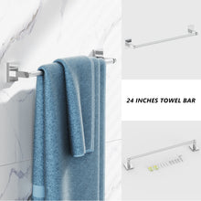 Load image into Gallery viewer, HOMLUX 4-Piece Bath Hardware Set with Towel Ring Toilet Paper Holder Robe Hook and 24 in. Towel Bar in Chrome