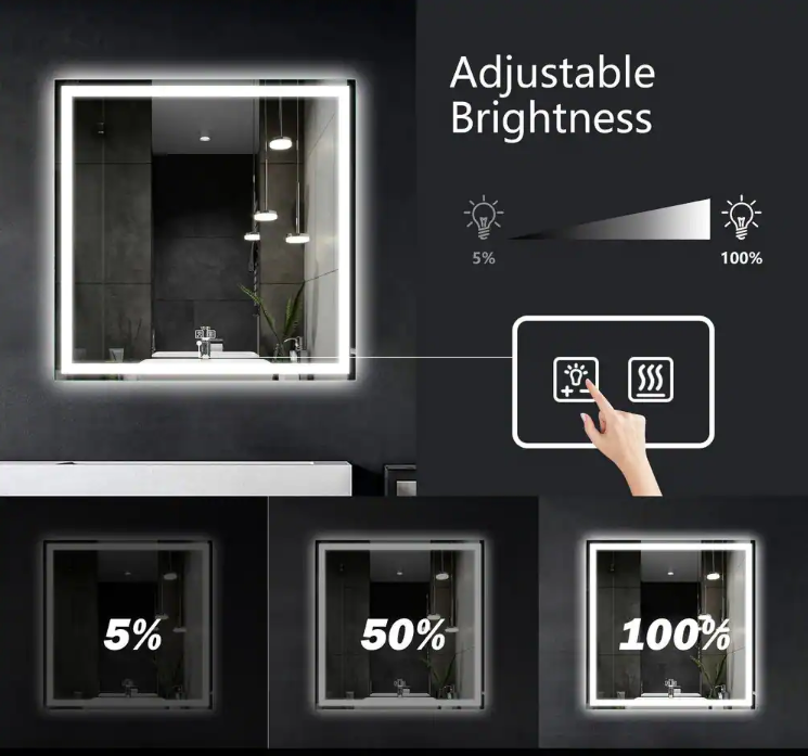30 x 30 H Square Frameless LED Anti-Fog Bathroom Vanity Mirror 2-BT ...