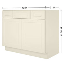 Load image into Gallery viewer, 21"D x 42"W x 34"H Vanity Sink Base Cabinet in Shaker Antique White
