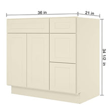 Load image into Gallery viewer, 21"D x 36"W x 34"H Vanity Sink Base Cabinet in Shaker Antique White