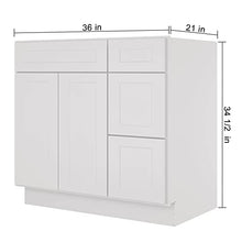Load image into Gallery viewer, 21"D x 36"W x 34"H Vanity Sink Base Cabinet in Shaker Dove