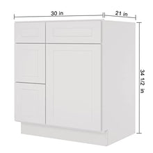 Load image into Gallery viewer, 21"D x 30"W x 34"H Vanity Sink Base Cabinet in Shaker Dove