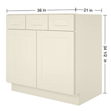 Load image into Gallery viewer, 21"D x 36"W x 34"H Vanity Sink Base Cabinet in Shaker Antique White