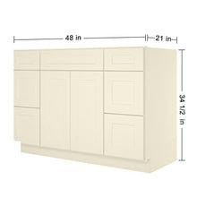 Load image into Gallery viewer, 21"D x 48"W x 34"H Vanity Sink Base Cabinet in Shaker Antique White