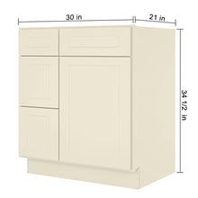 Load image into Gallery viewer, 21"D x 30"W x 34.5"H Vanity Sink Base Cabinet in Shaker Antique White