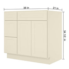 Load image into Gallery viewer, 21"D x 36"W x 34"H Vanity Sink Base Cabinet in Shaker Antique White