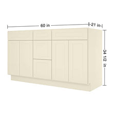 Load image into Gallery viewer, 21"D x 60"W x 34"H Vanity Sink Base Cabinet in Shaker Antique White