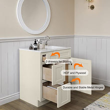 Load image into Gallery viewer, 21"D x 30"W x 34.5"H Vanity Sink Base Cabinet in Shaker Antique White