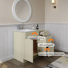 Load image into Gallery viewer, 21"D x 36"W x 34"H Vanity Sink Base Cabinet in Shaker Antique White
