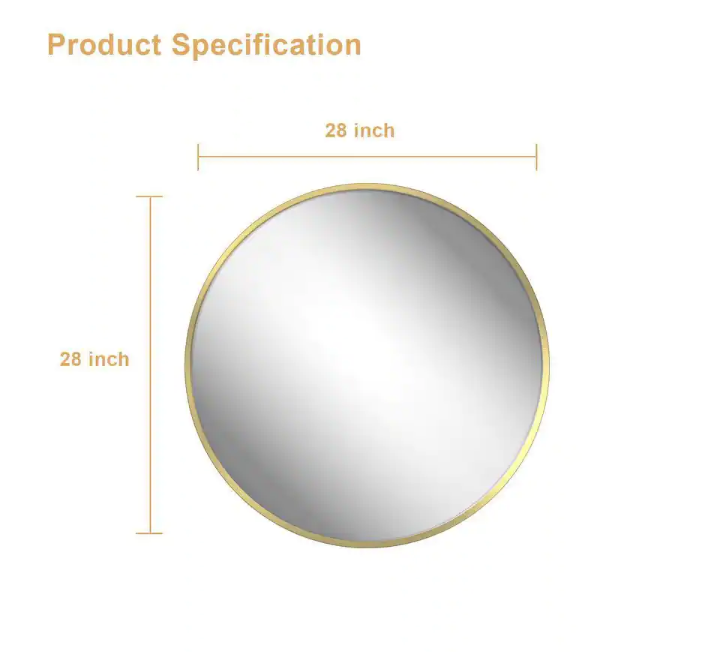 28 x 28 Round Bathroom Vanity Mirror in Gold Homlux