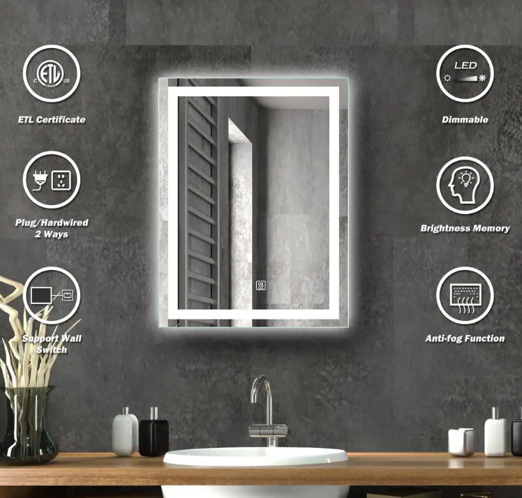 24 x 30 Rectangular Frameless LED Bathroom Vanity Mirror 2-BT1 – Homlux