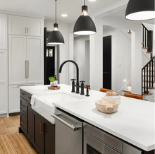Load image into Gallery viewer, 2-Handle Bridge Kitchen Faucet with Side Sprayer in Matte Black