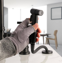 Load image into Gallery viewer, 2-Handle Bridge Kitchen Faucet with Side Sprayer in Matte Black
