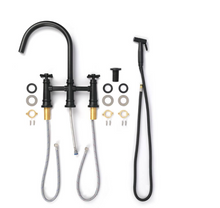 Load image into Gallery viewer, 2-Handle Bridge Kitchen Faucet with Side Sprayer in Matte Black