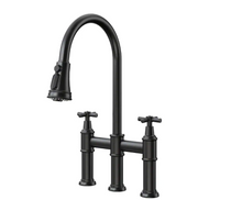 Load image into Gallery viewer, 2-Handle Pull Down Spray Head Bridge Kitchen Faucet Cross Handle