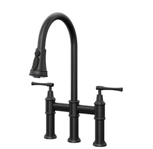 Load image into Gallery viewer, 2-Handle Pull Down Spray Head Bridge Kitchen Faucet