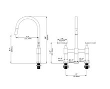 Load image into Gallery viewer, 2-Handle Pull Down Spray Head Bridge Kitchen Faucet