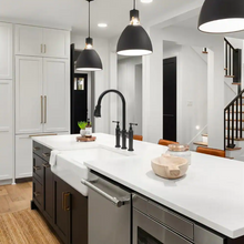 Load image into Gallery viewer, 2-Handle Pull Down Spray Head Bridge Kitchen Faucet