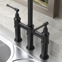 Load image into Gallery viewer, 2-Handle Pull Down Spray Head Bridge Kitchen Faucet