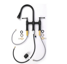 Load image into Gallery viewer, 2-Handle Pull Down Spray Head Bridge Kitchen Faucet