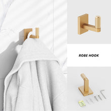 Load image into Gallery viewer, HOMLUX 4-Piece Bath Hardware Set with Towel Ring Toilet Paper Holder Robe Hook and 24 in. Towel Bar in Brass
