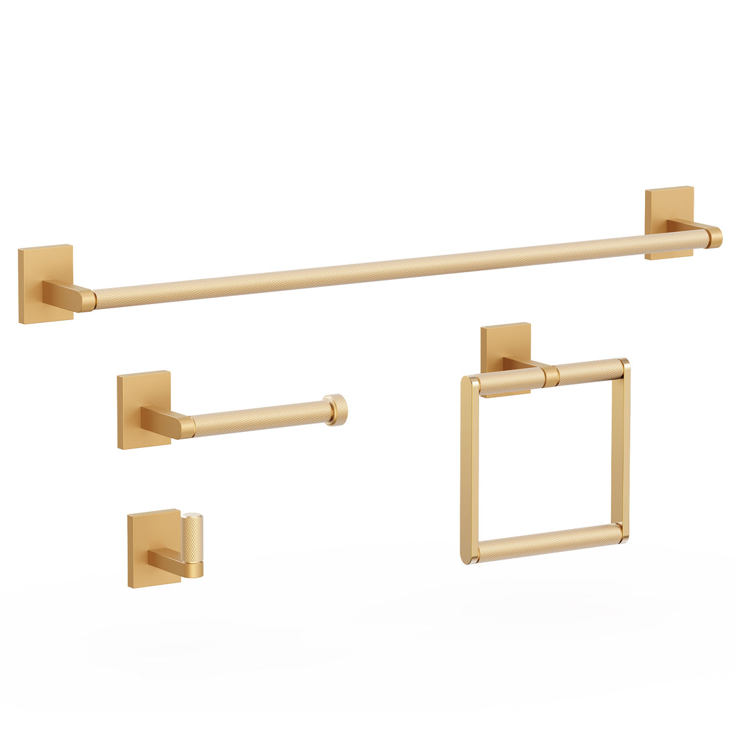 HOMLUX 4-Piece Bath Hardware Set with Towel Ring Toilet Paper Holder Robe Hook and 24 in. Towel Bar in Brass