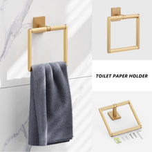 Load image into Gallery viewer, HOMLUX 3-Piece Bath Hardware Set with Towel Ring Toilet Paper Holder and 24 in. Towel Bar in Brass

