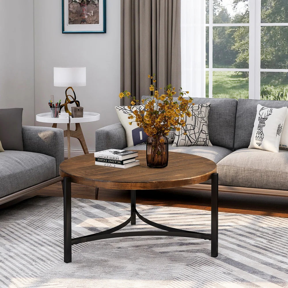 35.4-inch Industrial Round Coffee Table Tea Table for Living Room – Homlux