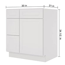 Load image into Gallery viewer, 21&quot;D x 30&quot;W x 34&quot;H Vanity Sink Base Cabinet in Shaker Dove
