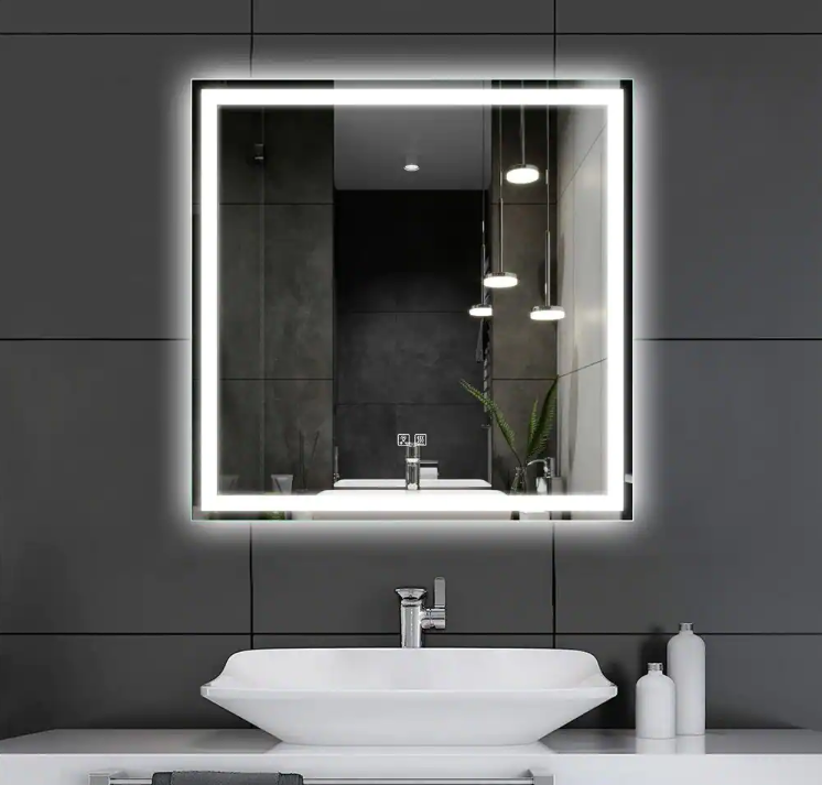 30 x 30 H Square Frameless LED Anti-Fog Bathroom Vanity Mirror 2-BT