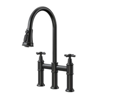 Load image into Gallery viewer, 2-Handle Pull Down Spray Head Bridge Kitchen Faucet Cross Handle
