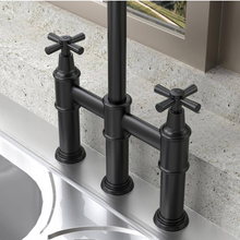 Load image into Gallery viewer, 2-Handle Pull Down Spray Head Bridge Kitchen Faucet Cross Handle
