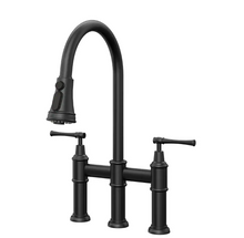 Load image into Gallery viewer, 2-Handle Pull Down Spray Head Bridge Kitchen Faucet
