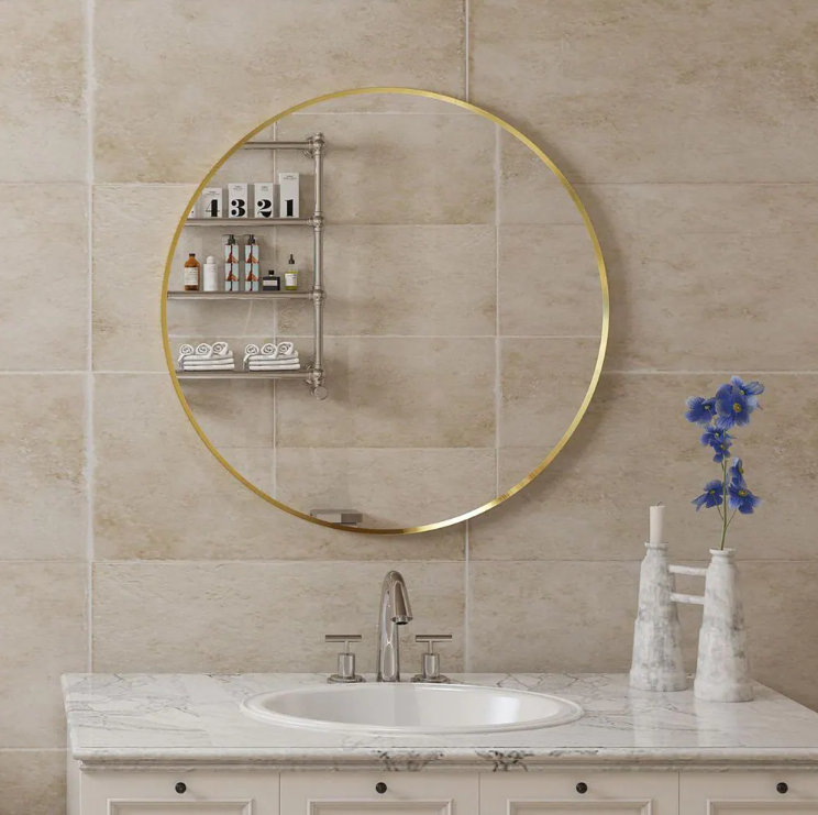 28 x 28 Round Bathroom Vanity Mirror in Gold
